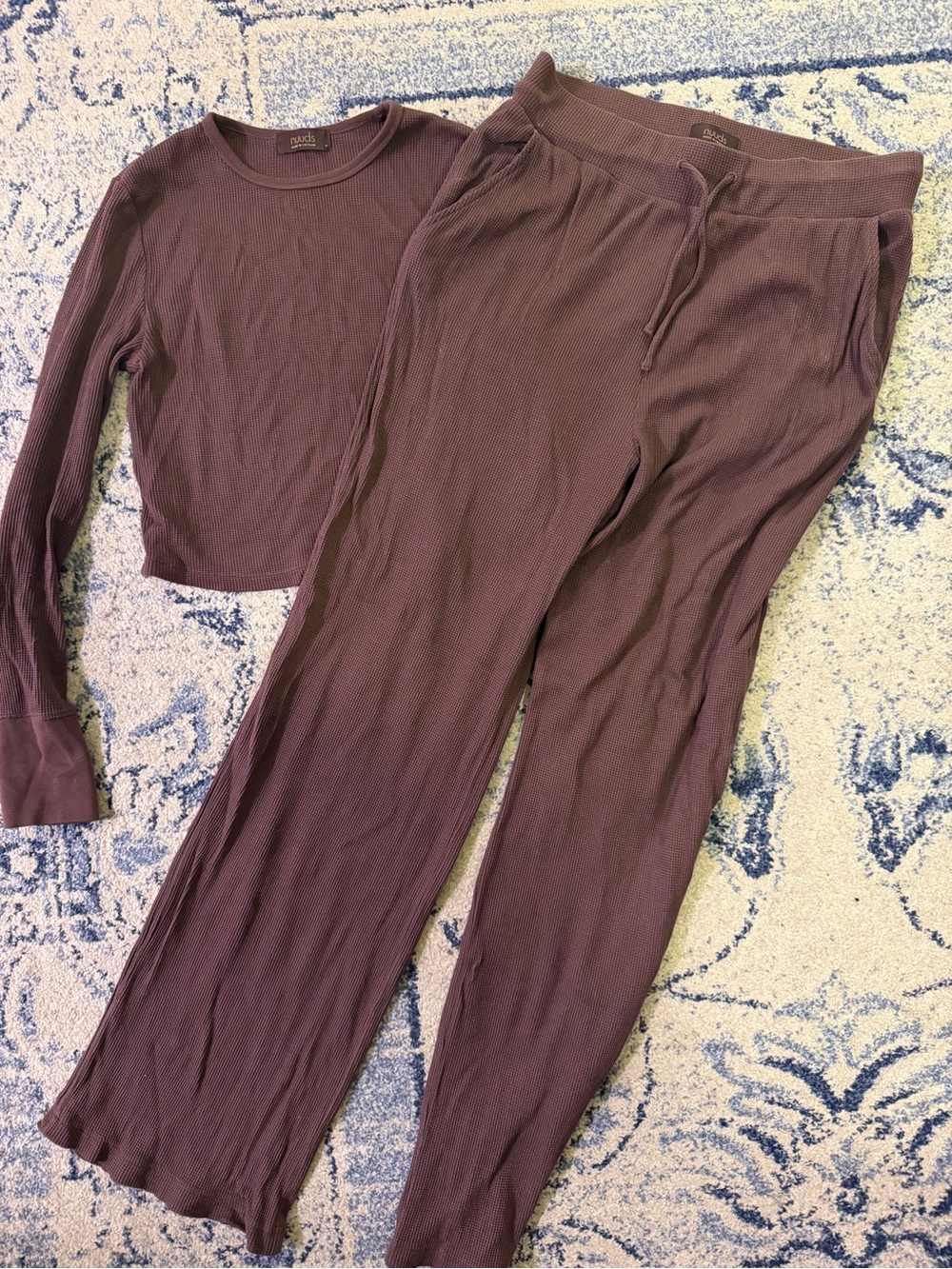 Nuuds Micro Waffle Knit Lounge set- Brown